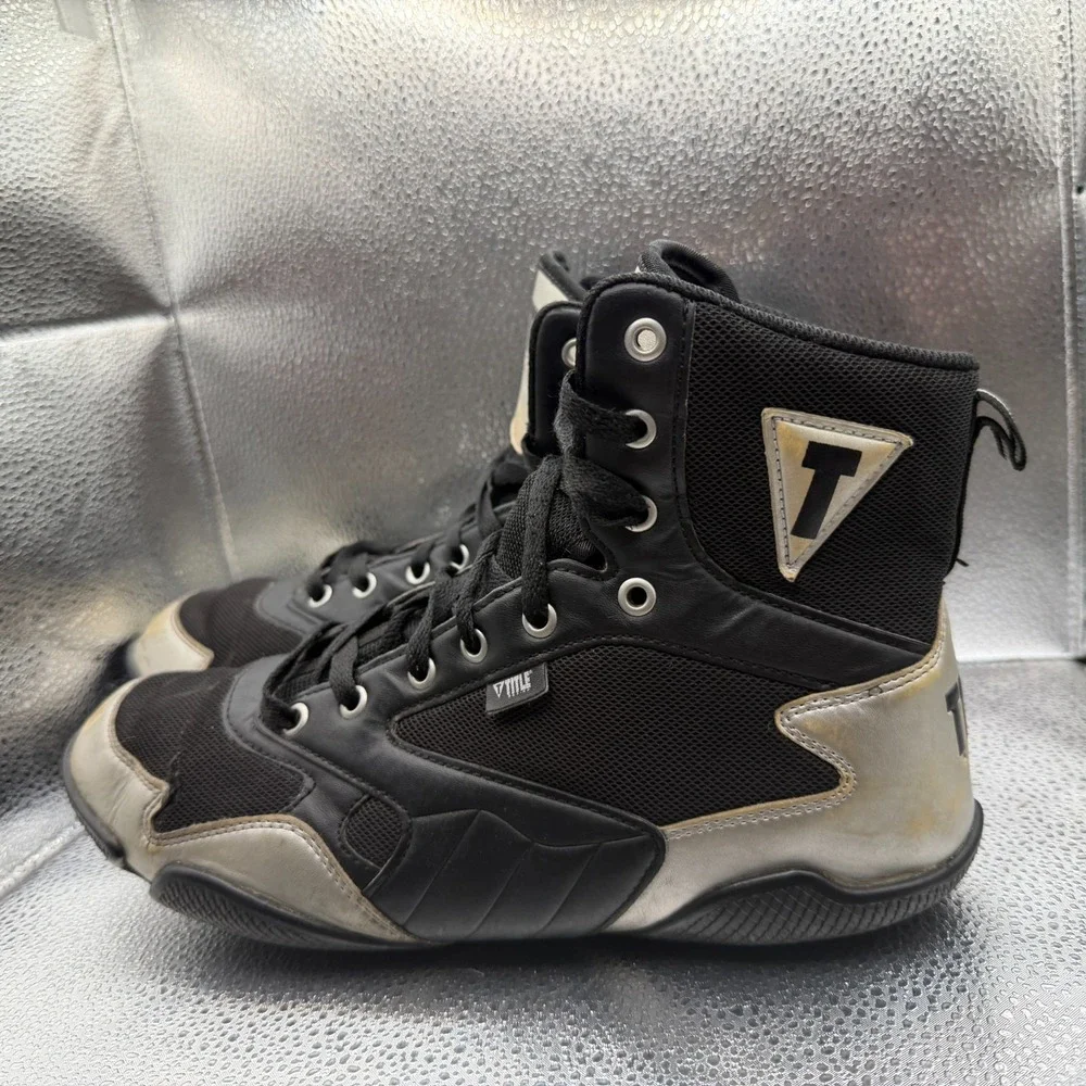 Size 10 Title Boxing Total Balance Black‎ Mens High Top Lace Up Boxing Shoes